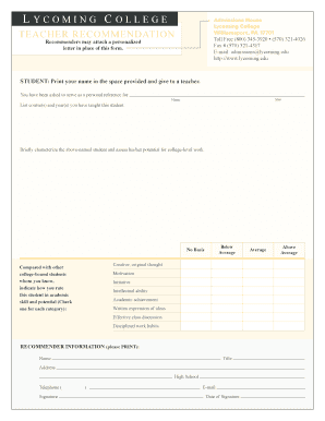 Teacher Recommendation Form