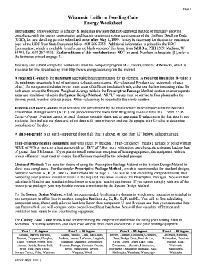 Wisconsin Uniform Dwelling Code Energy Worksheet