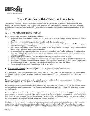 Fitness Center Waiver and Release Form