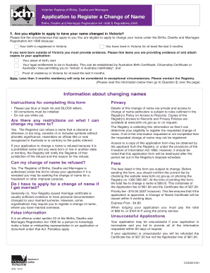 Victorian Change of Name Application