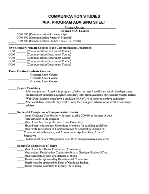 BCOMMUNICATIONb STUDIES MA PROGRAM ADVISING SHEET - communication wcupa