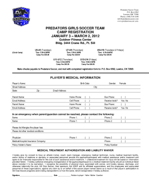 PREDATORS GIRLS SOCCER TEAM CAMP REGISTRATION JANUARY 3