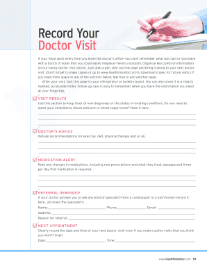 fillable online record your doctor visit health monitor fax email doctor visit record