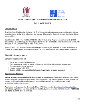 Nycha application - NYCHA-CUNY RESIDENT SCHOLARSHIP PROGRAM APPLICATION MAY 1