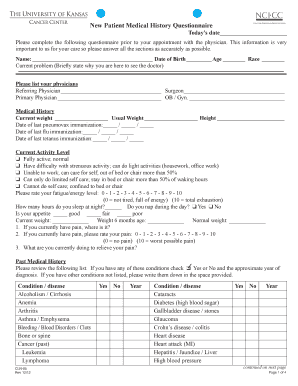 fillable online kucancercenter new patient medical history patient history questionnaire
