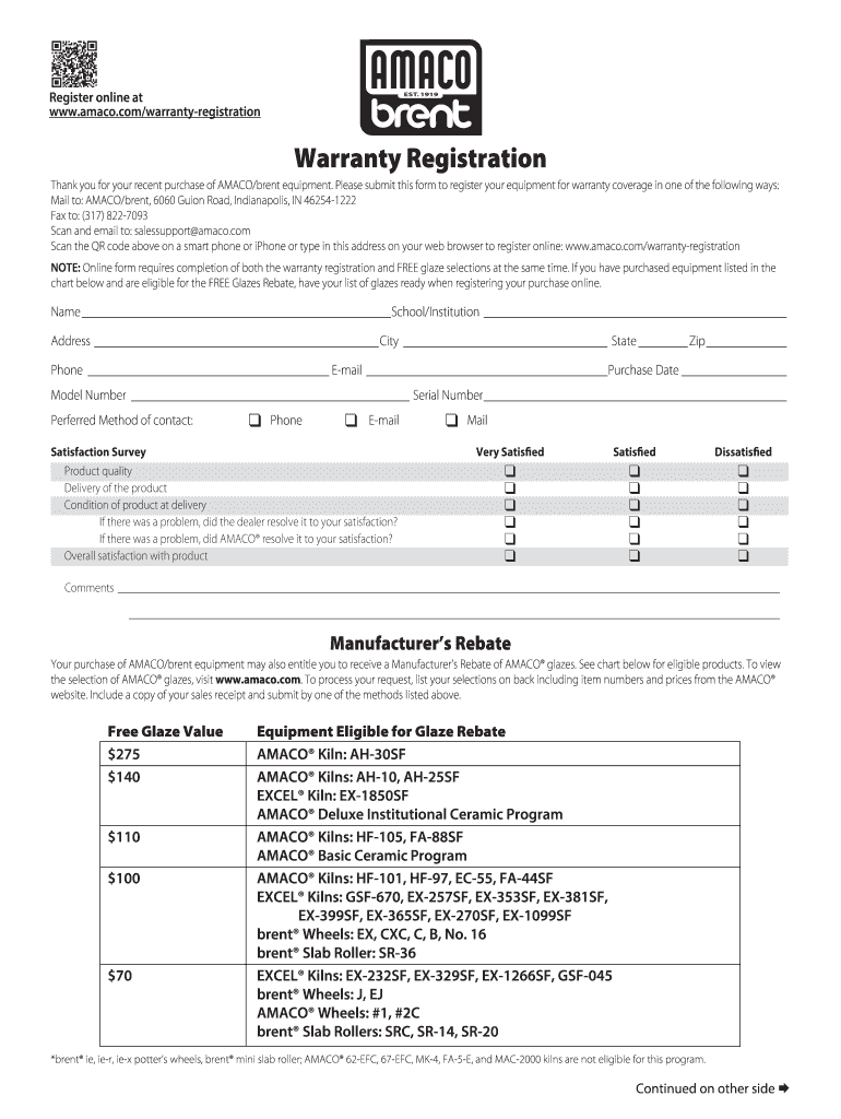 amaco warranty Preview on Page 1