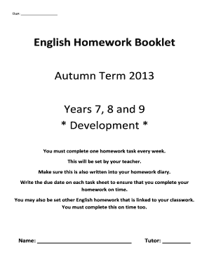 year 7 english homework booklet