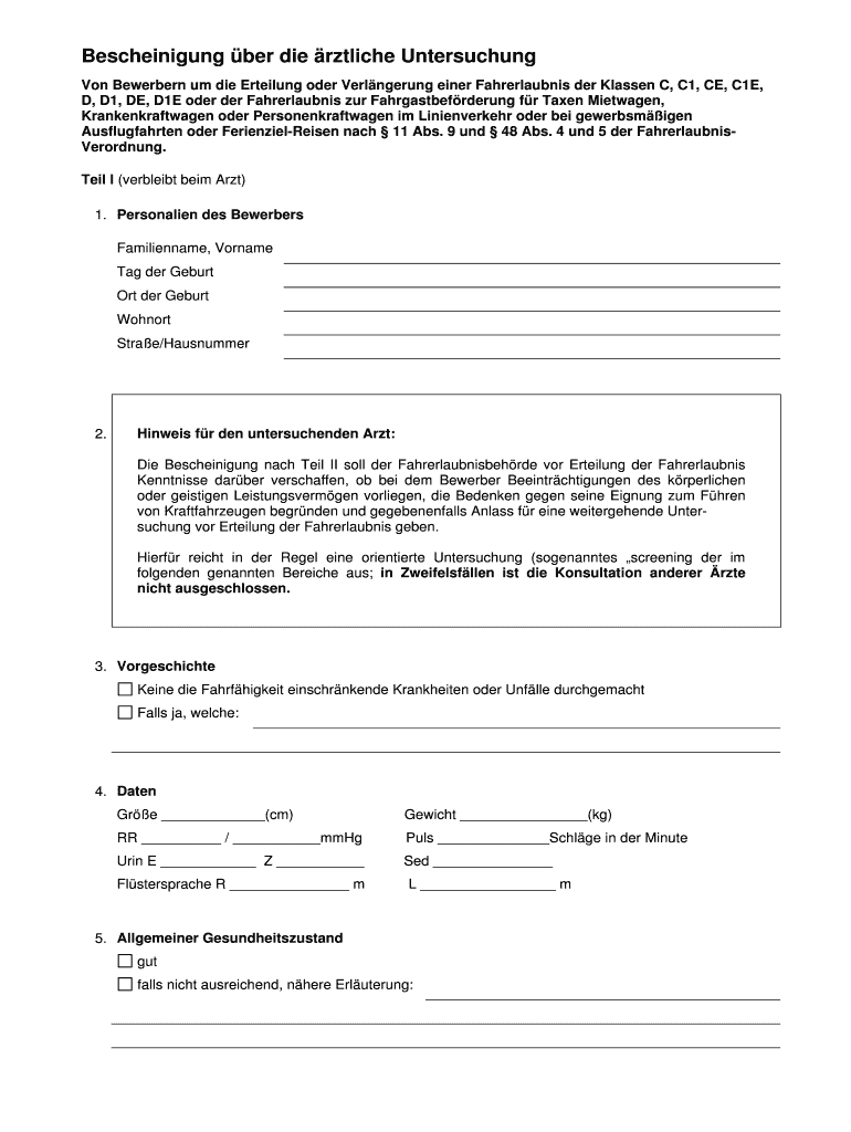 Ausfüllbar Online Bescheinigung ber die rztliche Untersuchung.PDF Fax