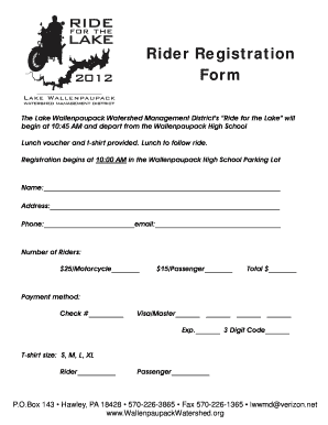 Rider Registration Form - Wally Lake Fest