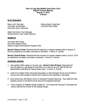 Barangay session minutes sample - August 17 2015 Council Meeting Minutes - The Town of Logy Bay ... - lbmcoc