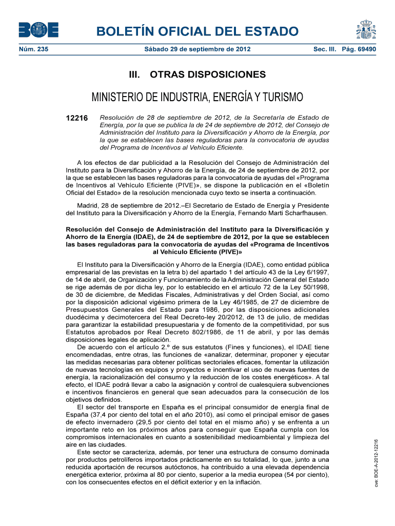 Resolucin de 28 de septiembre de 2012, de la Secretara de Estado de Vista previa en la página 1