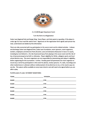 Burger king paper application - Wavier Form - Cedar Lane Regional Park - cedarlanesports