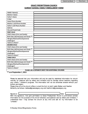Fillable Online SUNDAY SCHOOL FAMILY ENROLLMENT FORM Fax Email Print ...