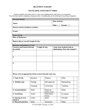 Travel itinerary template for visa - travel risk assessment form