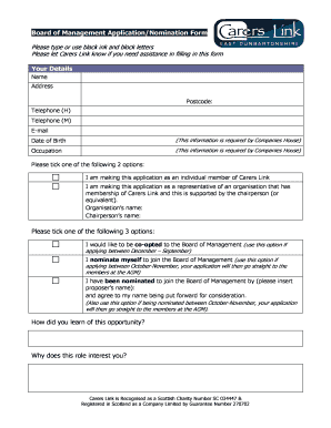 Board of Management ApplicationNomination Form - carerslink org