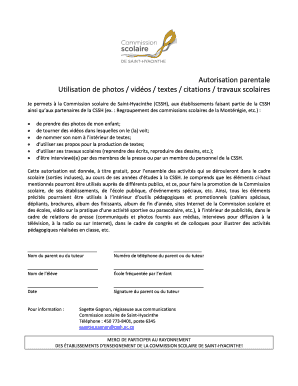 Autorisation parentale - Commission scolaire de Saint-Hyacinthe