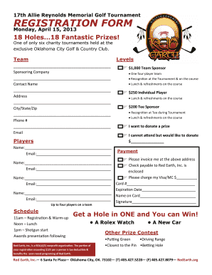 17th Allie Reynolds Memorial Golf Tournament REGISTRATION FORM - redearth