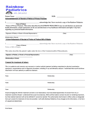 Clinilog blood sugar logbook - Patient Name: Acknowledgement of Receipt of Notice of Privacy Practices I, DOB: acknowledge that I have received a copy of the Rainbow Pediatrics (Name of Patient) Notice of Privacy Practices