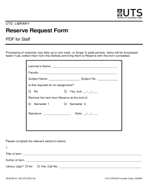 BReserve Requestb Form - UTS Library