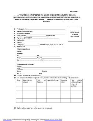 Form Nos APPLICATION FOR THE POST OF PROGRAMME ASSOCIATE - kaac nic