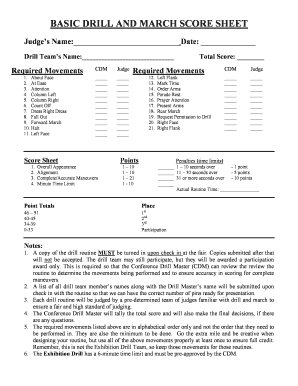 Field hockey score sheet - march past score sheet