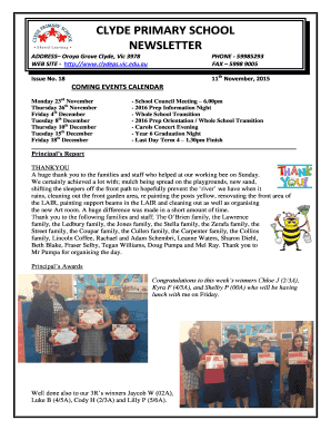 Calendar november 2016 - Newsletter Issue 18 11th November 2015 2 - Clyde Primary School - clydeps vic edu