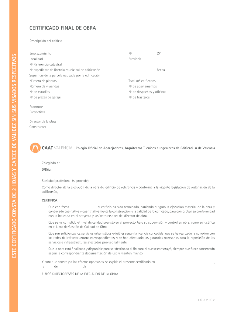 Certificado final de obra este certificado consta de 2 hojas y carece Vista previa en la página 1