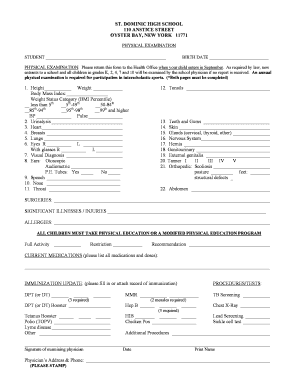 Physical bExaminationb Formpdf - St Dominic High School - hs stdoms