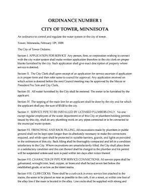 An ordinance to control and regulate the water system in the city of tower