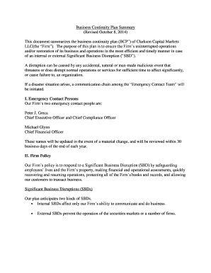 Business Continuity Plan Summary (Revised October 8 ... - Clarksons