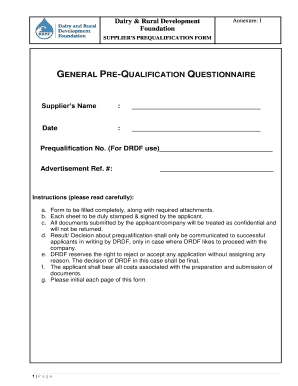 GENERAL PRE-QUALIFICATION QUESTIONNAIRE - Dairy Project - dairyproject org