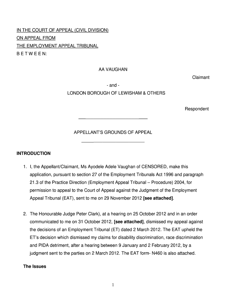 skeleton argument template Preview on Page 1