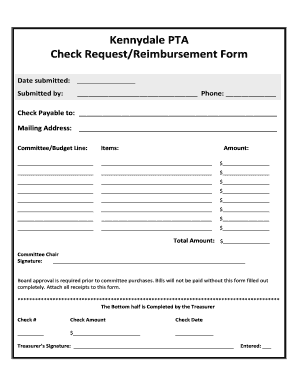 Kennydale PTA Check RequestReimbursement Form - kennydalepta