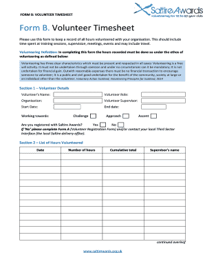 Community service time sheet template - FORM B VOLUNTEER TIMESHEET Form B Volunteer Timesheet - vaperthshire