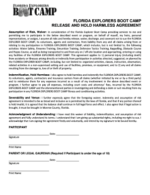 Hold harmless form - Bfloridab explorers boot camp release and hold harmless agreement