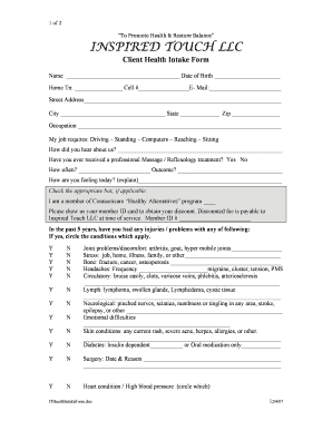 Fillable Online reflexologyct Client Health Intake Form - Reflexology ...