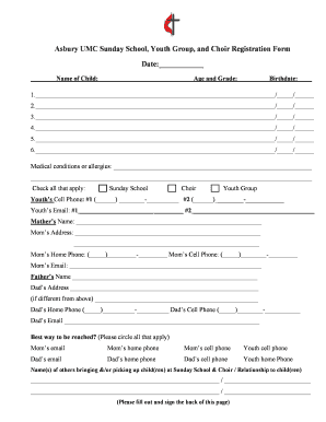Sunday School Youth Group and Choir Registration Form - asburylive