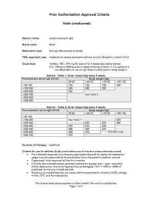 fillable online xolair omalizumab criteria fallon community health fallon prior authorization form