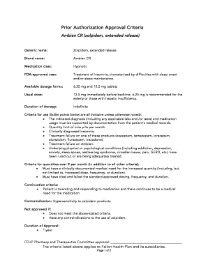 PRIOR AUTHORIZATION CRITERIA FOR ZOLPIDEM