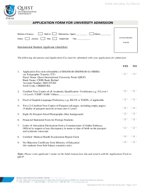 APPLICATION FORM FOR UNIVERSITY ADMISSION - qiupedumy - qiup edu
