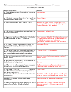 Fillable Online Civics Study Guide Part 1 Essential Question Answer Fax ...