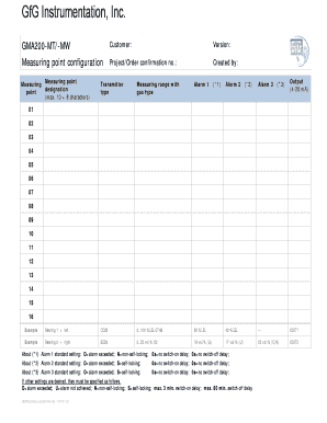 GfG GMA200 Configuration Questionnaire