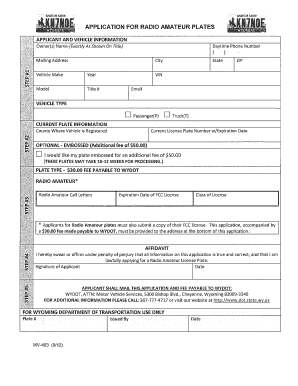 Application for radio amateur plates - Campbell County, WY