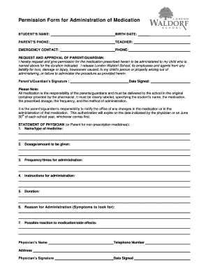 Sunday school attendance chart - Permission Form for Administration of Medication - londonwaldorf