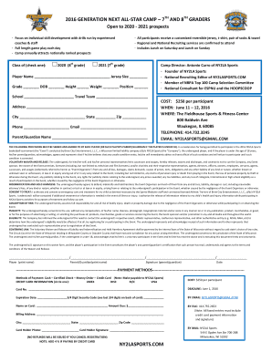 2016 GENERATION NEXT ALLSTAR CAMP 7TH AND 8TH GRADERS Open to 2020 2021 prospects Focus on individual skill development with drills run by experienced coaches &