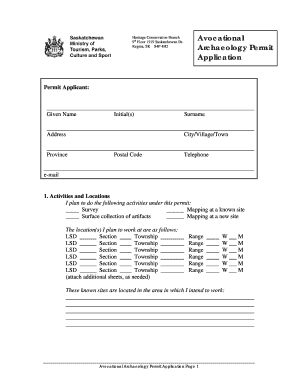 Permit application for avocationals - pcs gov sk