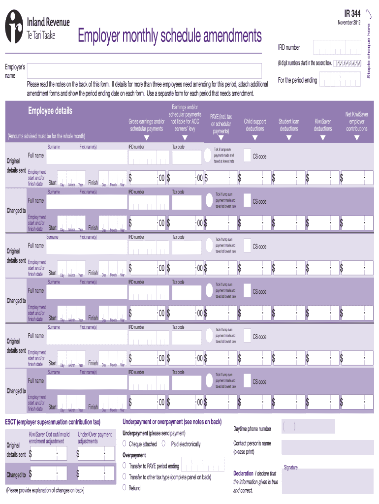 IR 344 Employer monthly schedule amendments - rgmaccountants co Preview on Page 1.