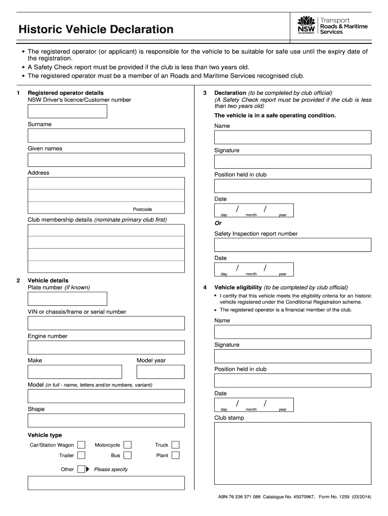 Fillable Online Historic Vehicle Declaration Fax Email Print pdfFiller