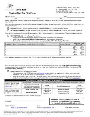 2015-2016 Student Non-Tax Filer Form - Technical College of the bb