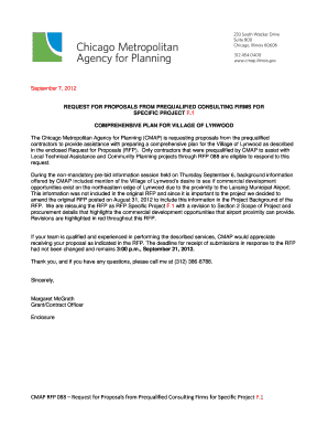 September 7, 2012 REQUEST FOR PROPOSALS FROM PREQUALIFIED CONSULTING FIRMS FOR SPECIFIC PROJECT F - cmap illinois